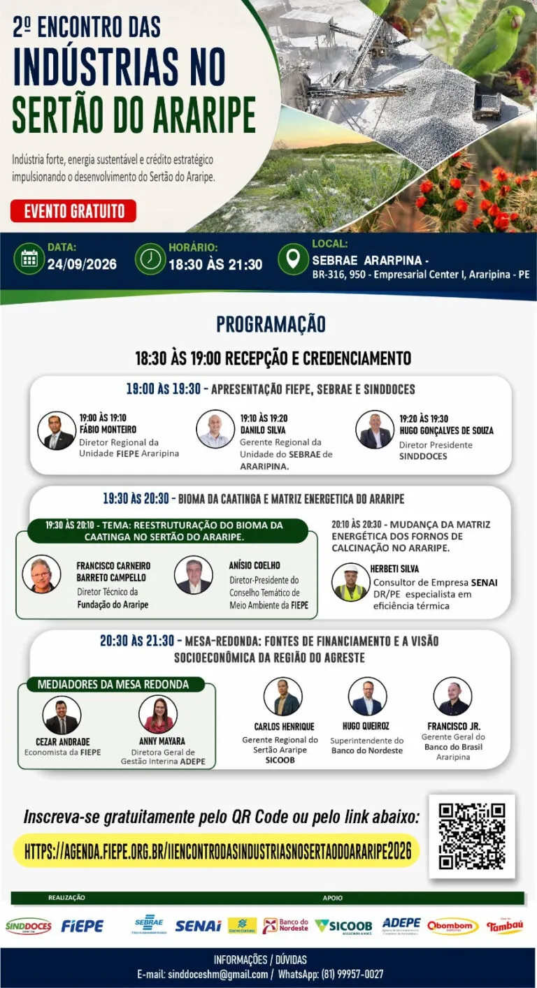 2º Encontro das Indústrias no Sertão do Araripe discutirá sustentabilidade, energia e financiamento